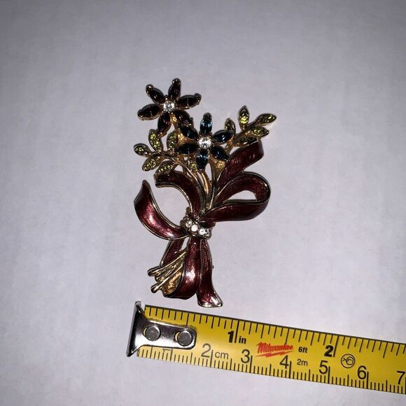 Vintage Signed Monet Multi-color Rhinestone Enamel Flower Brooch, women's brooch - Picture 6 of 10